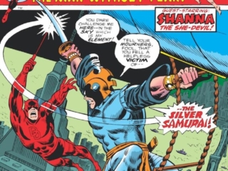 Daredevil #111 cover; pencils, Ron Wilson; inks, Frank Giacoia; Shanna the She-Devil, Silver Samurai, Mile-High Mayhem