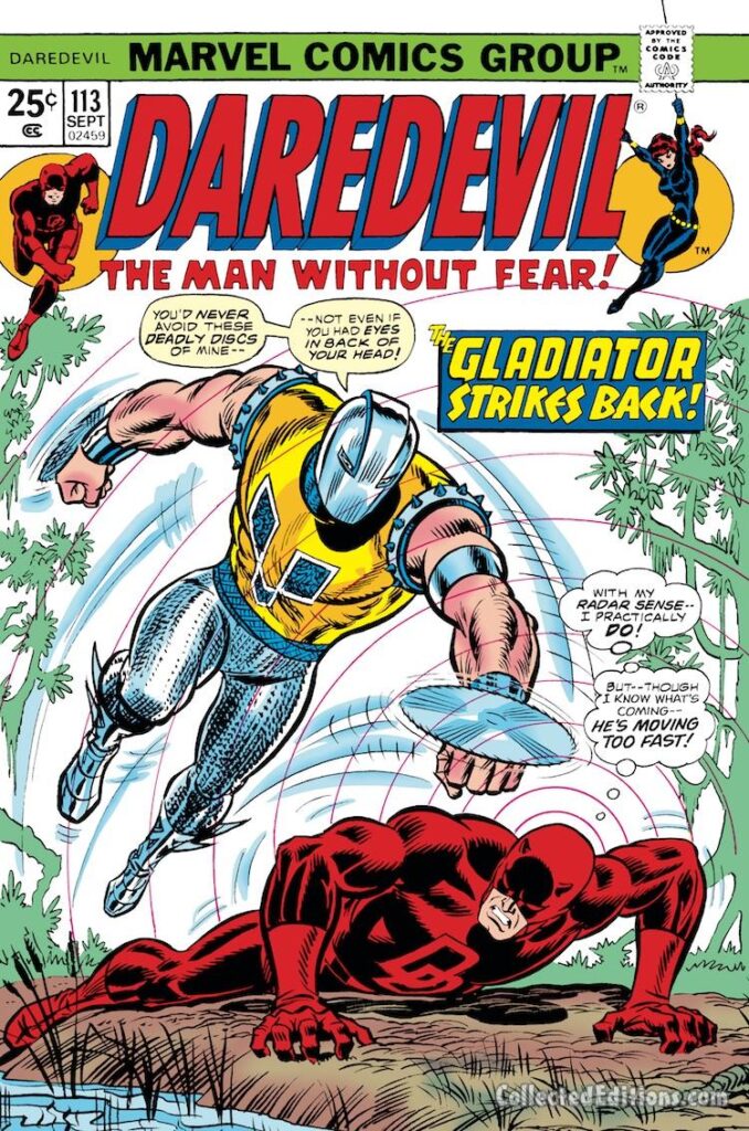 Daredevil #113 cover; pencils and inks, John Romita Sr.; The Gladiator Strikes Back
