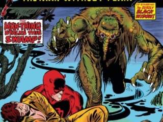 Daredevil #114 cover; pencils, Gil Kane; inks, Mike Esposito; The Man-Thing Stalks the Swamp