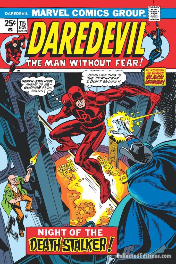 Daredevil #115 cover; pencils, Gil Kane; inks, Frank Giacoia; alterations, Marie Severin; Night of the Death-Stalker