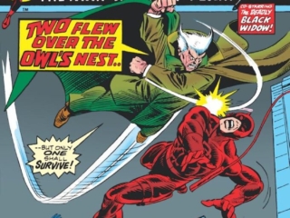 Daredevil #116 cover; pencils, Gil Kane; inks, Mike Esposito; Black Widow, the Owl, Two Flew Over the Owl's Nest