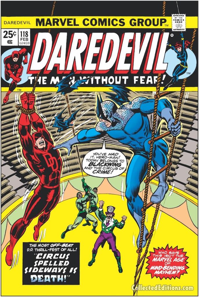 Daredevil #118 cover; pencils and inks, John Romita Sr.; Blackwing, Circus of Crime, Ringmaster