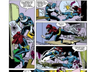 Daredevil #160, pg. 2; pencils, Frank Miller; inks, Klaus Janson; Bullseye, Black Widow