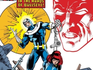 Daredevil #160 cover; pencils, Frank Miller; inks, Klaus Janson; In the Hands of Bullseye, Black Widow