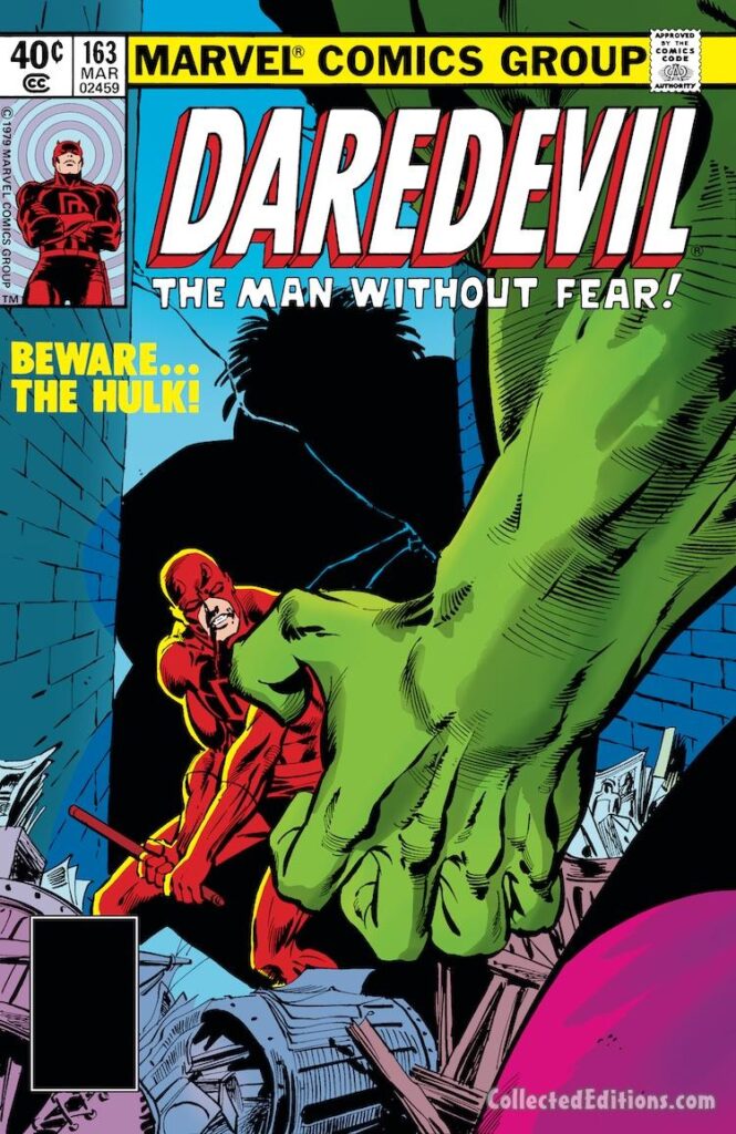 Daredevil #163 cover; pencils, Frank Miller; inks, Klaus Janson; Incredible Hulk, Beware