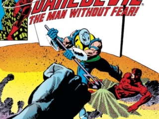 Daredevil #166 cover; pencils, Frank Miller; inks, Klaus Janson; Gladiator, arena