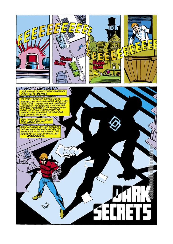 Daredevil #167, pg. 18; pencils, Frank Miller; inks, Klaus Janson; Dark Secrets, David Michelinie