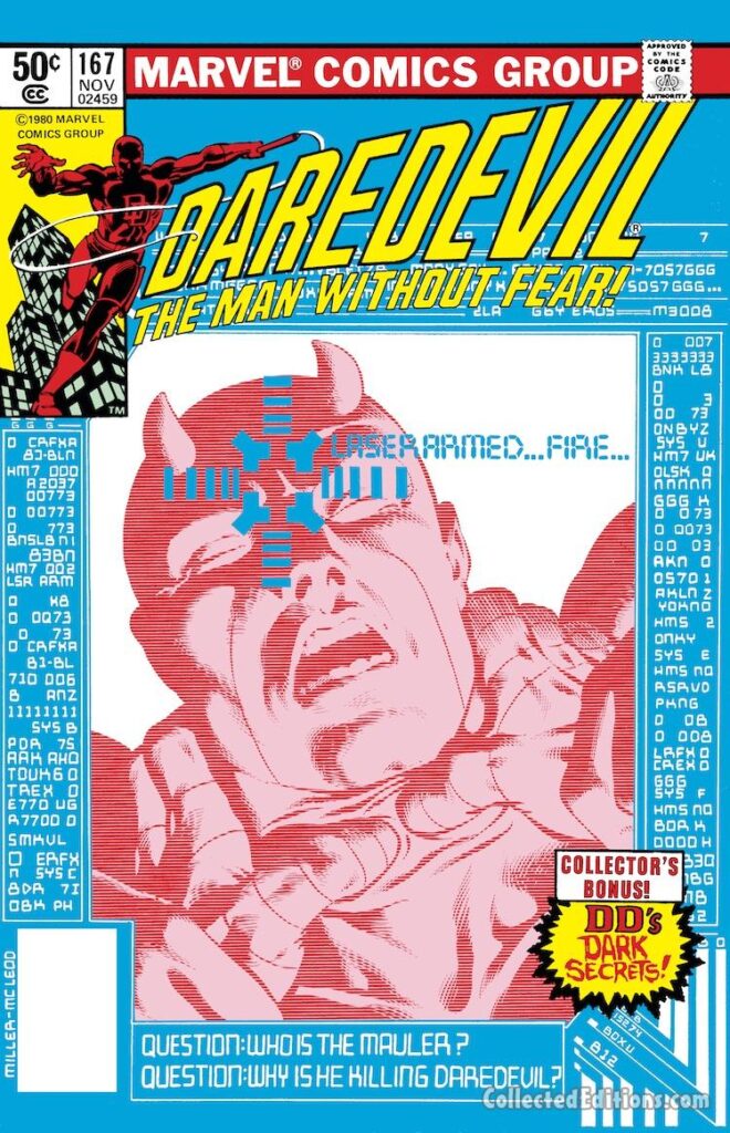 Daredevil #167 cover; pencils, Frank Miller; inks, Bob McLeod; The Mauler, DD&#039;s Dark Secrets, Matt Murdock