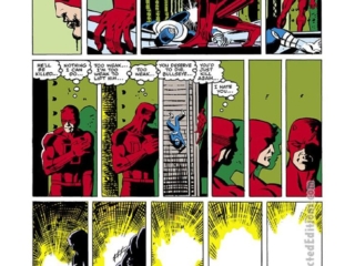 Daredevil #169, pg. 21; pencils, Frank Miller; inks, Klaus Janson; Matt Murdock, Bullseye, train tracks