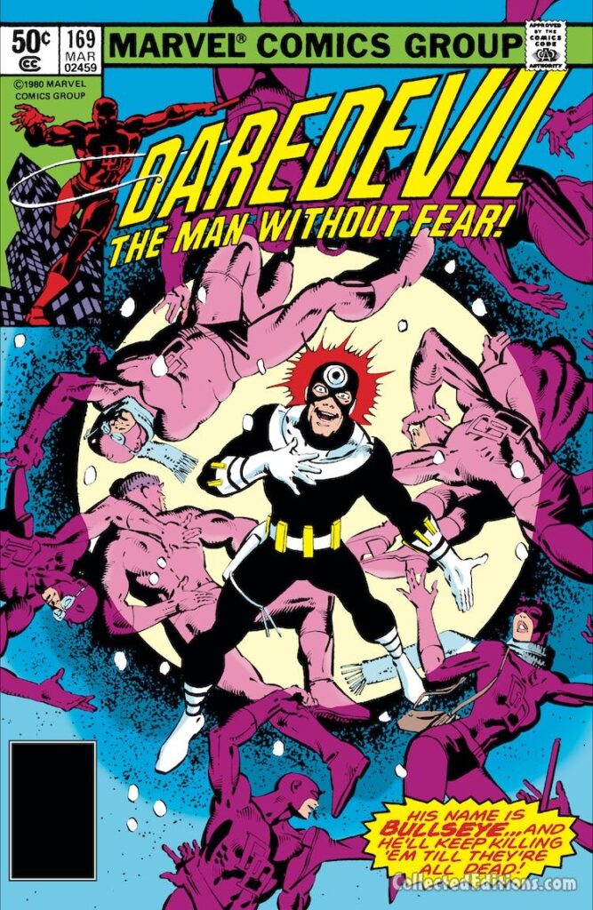 Daredevil #169 cover; pencils, Frank Miller; inks, Klaus Janson; Bullseye goes mad, He&#039;ll Keep Killing Them Till They&#039;re All Dead