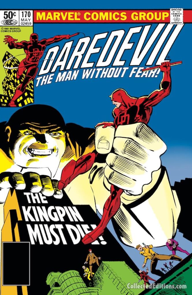 Daredevil #170 cover; pencils, Frank Miller; inks, Klaus Janson; The Kingpin Must Die, Wilson Fisk