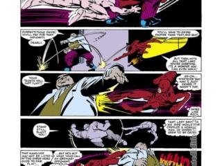 Daredevil #171, pg. 15; pencils, Frank Miller; inks, Klaus Janson; Daredevil fights Kingpin in the dark, blind