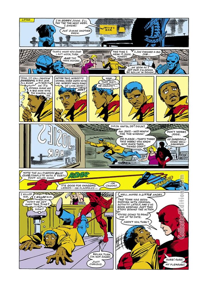 Daredevil #172, pg. 3; pencils, Frank Miller; inks, Klaus Janson; Turk, Josie&#039;s Bar