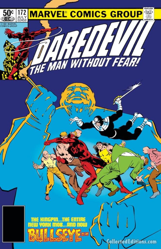 Daredevil #172 cover; pencils, Frank Miller; inks, Klaus Janson; The Kingpin, the Entire New York Mob And Now Bullseye