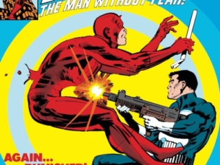 Daredevil #182 cover; pencils, Frank Miller; inks, Klaus Janson; Again the Punisher