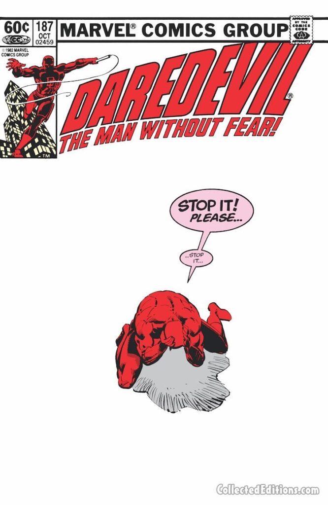 Daredevil #182 cover; pencils, Frank Miller; inks, Klaus Janson; Stop it Please