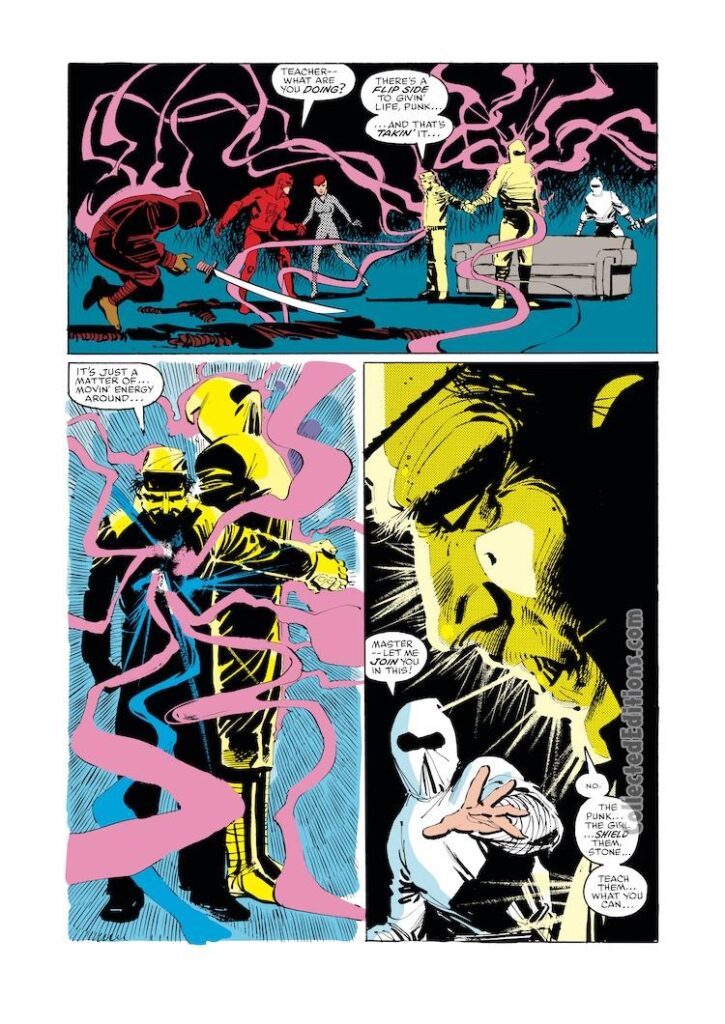 Daredevil #189, pg. 12; layouts, Frank Miller; pencils and inks, Klaus Janson; Stick, The Hand, resurrection