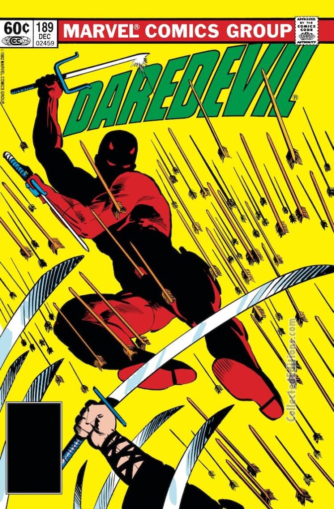 Daredevil #189 cover; pencils, Frank Miller; inks, Klaus Janson; The Hand, ninjas, arrows, swords