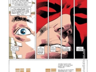 Daredevil #191, pg. 3; pencils, Frank Miller; inks, Terry Austin; Bullseye, hospital, paralyzed, gun