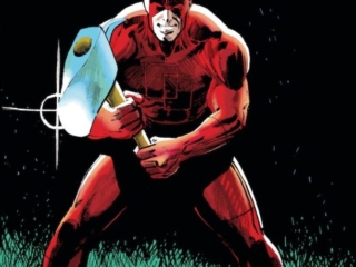 Daredevil #193 cover; pencils and inks, Klaus Janson; battle axe