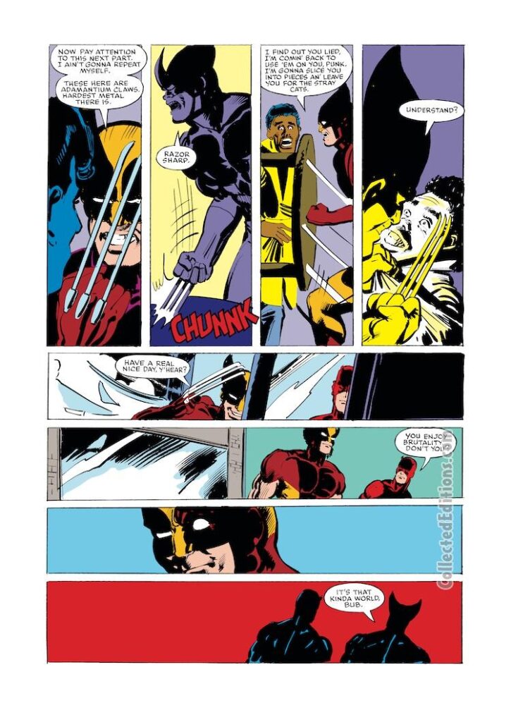 Daredevil #196, pg. 8; layouts, Larry Hama; pencils and inks, Klaus Janson; Wolverine, Turk