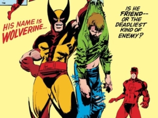 Daredevil #196 cover; pencils and inks, Klaus Janson; His Name is Wolverine, Is He Friend or Deadliest Kind of Enemy