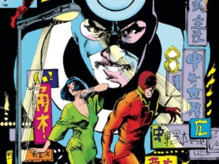 Daredevil #197 cover; pencils and inks, Bill Sienkiewicz; Bullseye, Yuriko Oyama