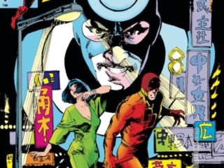 Daredevil #197 cover; pencils and inks, Bill Sienkiewicz; Bullseye, Yuriko Oyama