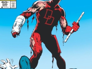 Daredevil #200 cover; pencils, John Byrne; inks, Terry Austin; Bullseye