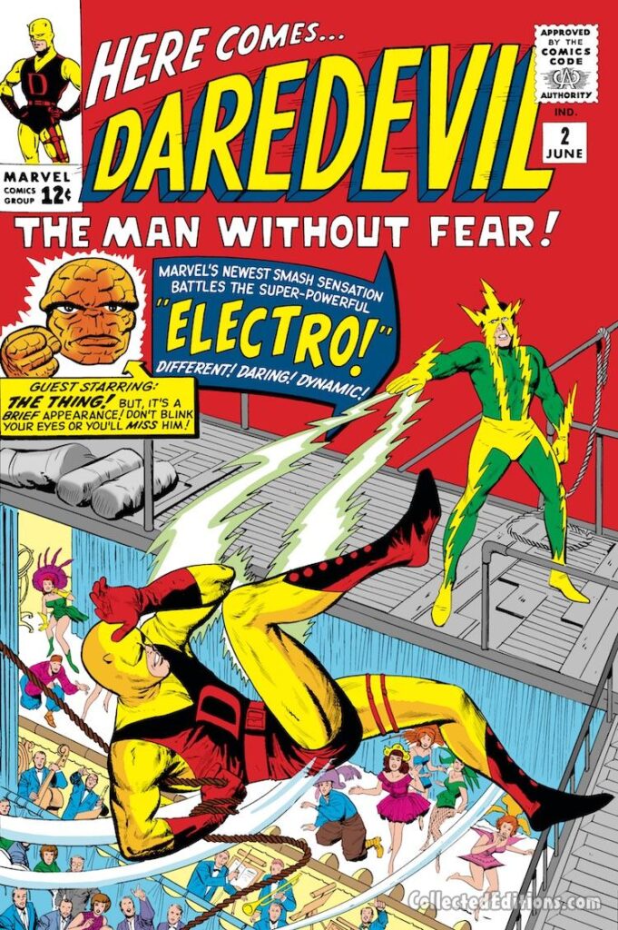 Daredevil #2 cover; pencils, Jack Kirby; inks, Vince Colletta; Electro, the Thing