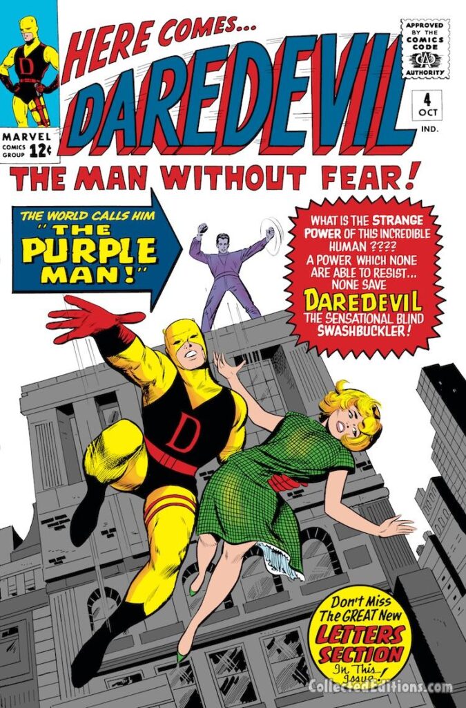 Daredevil #4 cover; pencils, Jack Kirby; inks, Vince Colletta; Killgrave the Purple Man, Karen Page