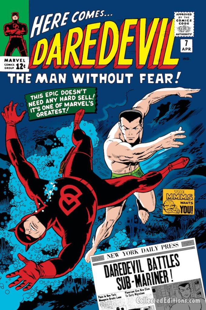 Daredevil #7 cover; pencils and inks, Wally Wood; Daredevil Battles Sub-Mariner