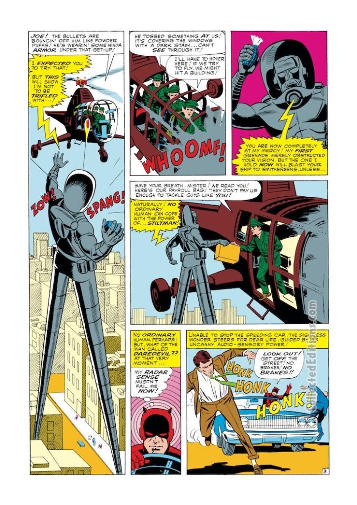 Daredevil #8, pg. 3; pencils and inks, Wally Wood; Stilt-Man, radar sense