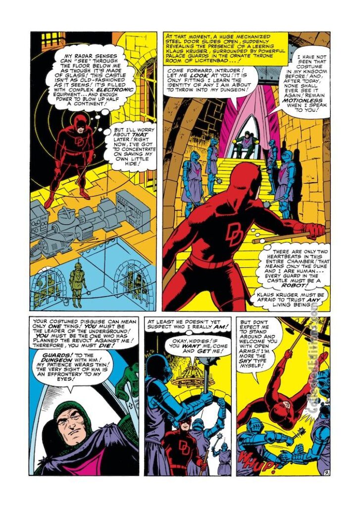 Daredevil #9, pg. 9; layouts and inks, Wally Wood; pencils, Bob Powell; radar sense, Matt Murdock
