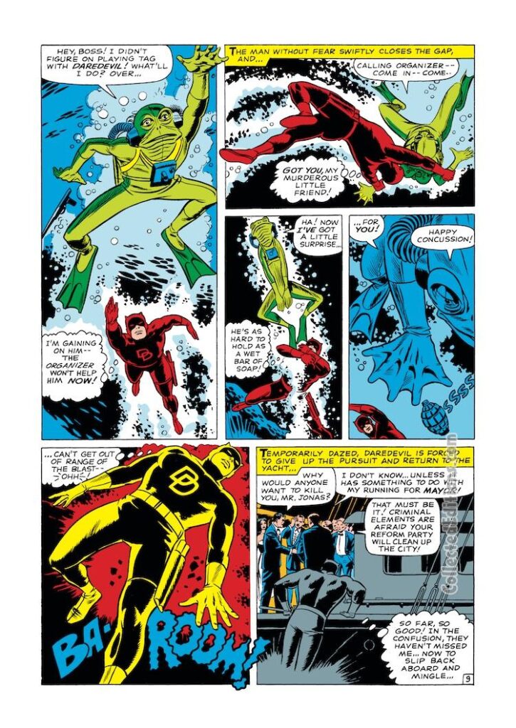 Daredevil #10, pg. 9; layouts, Bob Powell; pencils and inks, Wally Wood; Frog-Man, Ani-Men