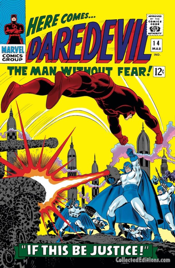 Daredevil #14 cover; pencils, John Romita Sr.; inks, Frank Giacoia. The Plunderer, If This Be Justice