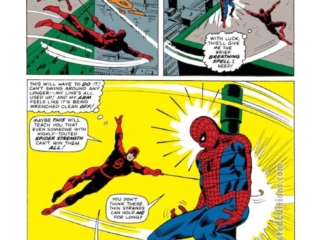Daredevil #16, pg. 15; pencils, John Romita Sr.; inks, Frank Giacoia; Spider-Man team-up, crossover