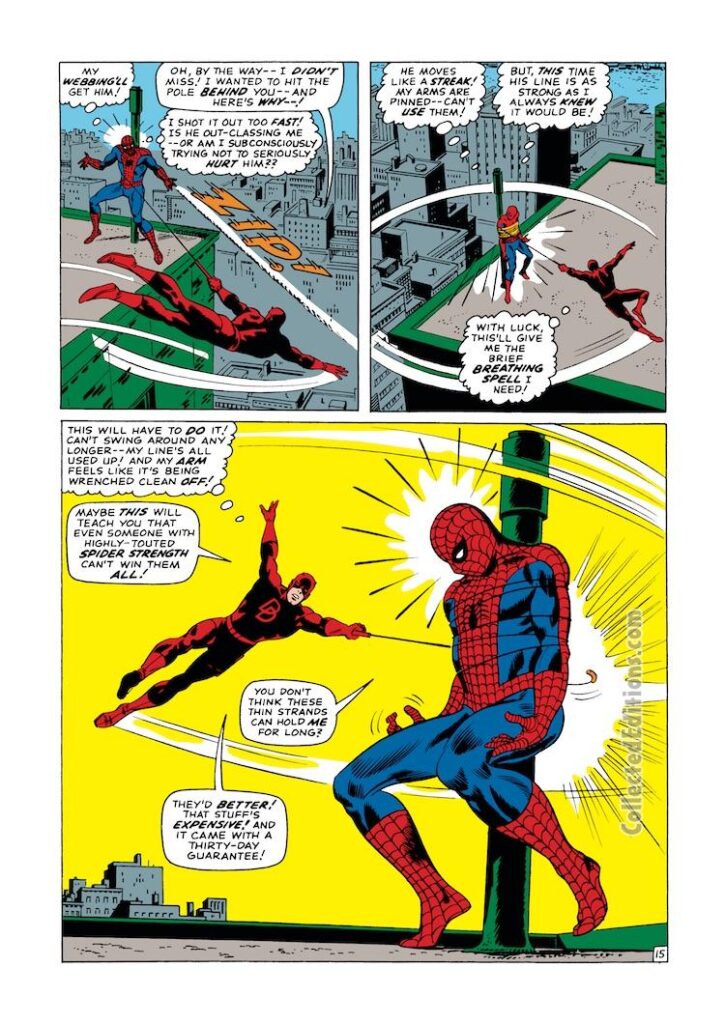 Daredevil #16, pg. 15; pencils, John Romita Sr.; inks, Frank Giacoia; Spider-Man team-up, crossover