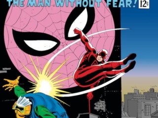 Daredevil #17 cover; pencils, John Romita Sr.; inks, Frank Giacoia; Spider-Man, Masked Marauder