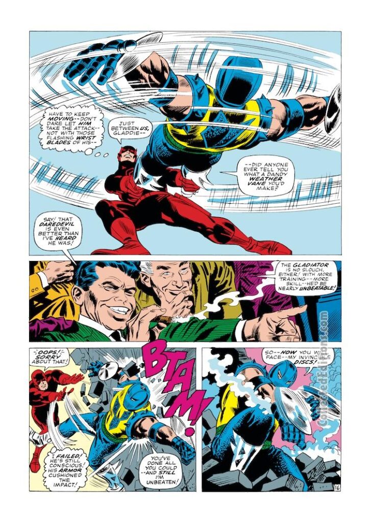 Daredevil #23, pg. 16; pencils, Gene Colan; inks, Frank Giacoia; Gladiator