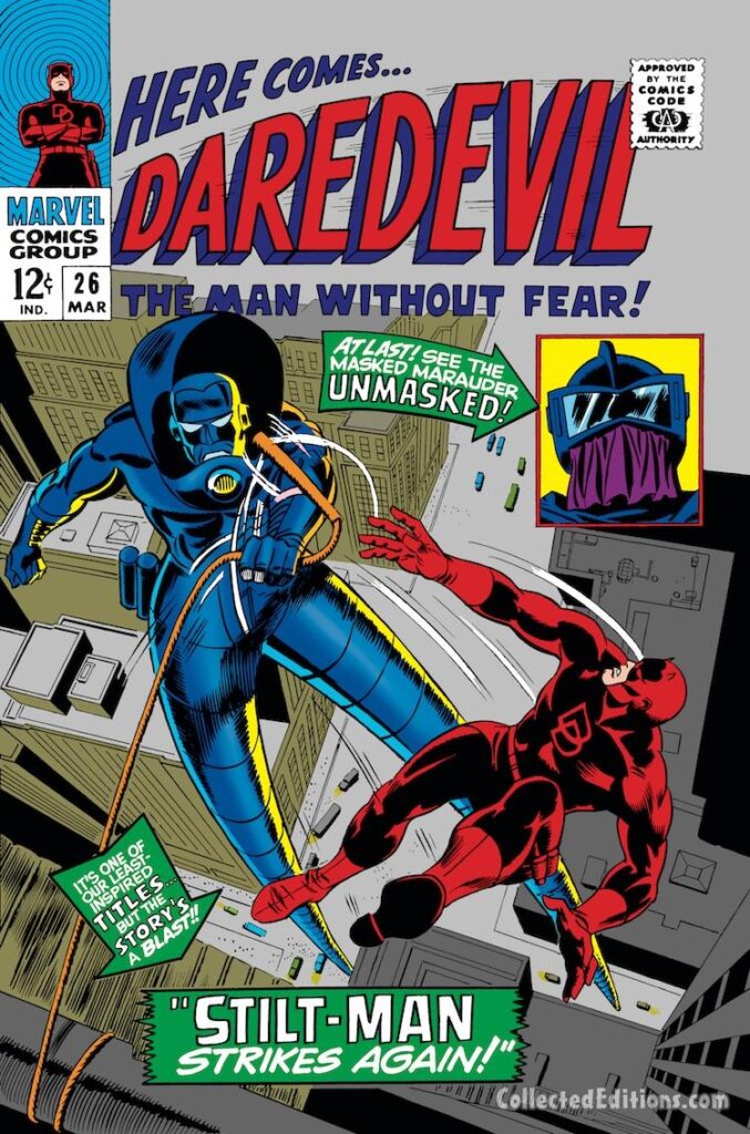Daredevil #26 cover; pencils, Gene Colan; inks, Frank Giacoia; Stilt-Man, the Masked Marauder