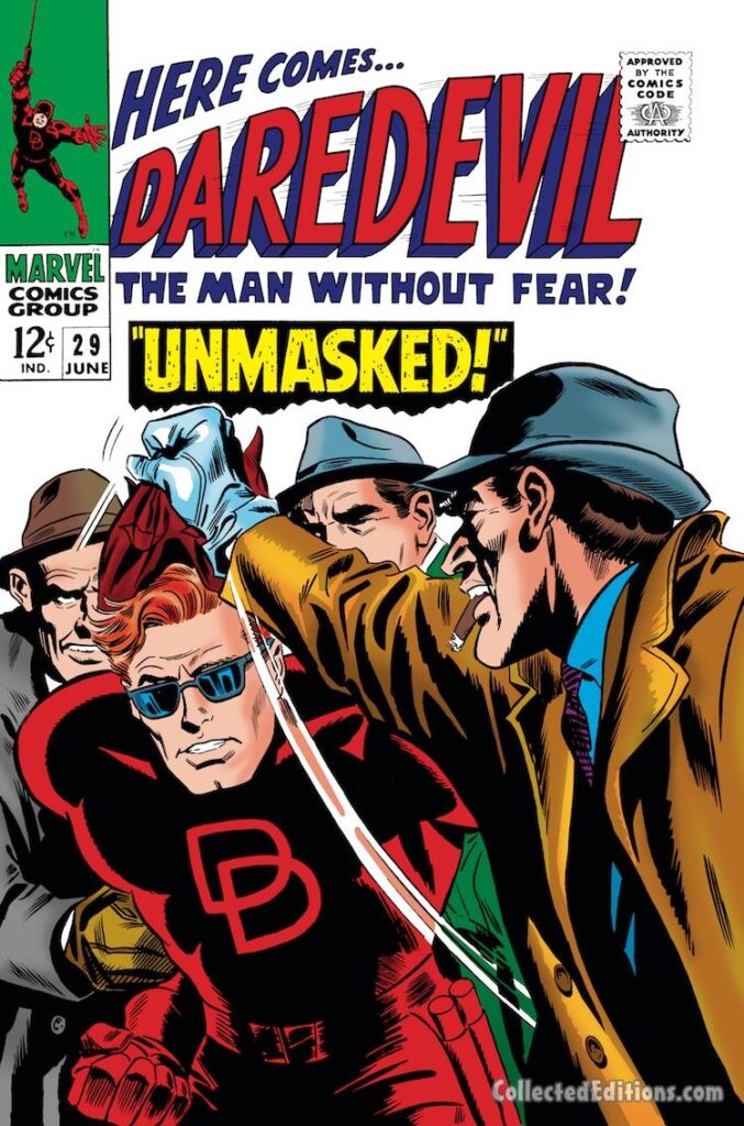 Daredevil #29 cover; pencils, Gene Colan; inks, Frank Giacoia; Unmasked