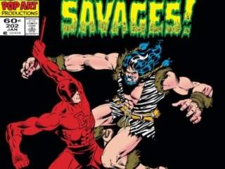 Daredevil #202 cover; pencils and inks, Bob Layton; Savages, Micah Lynn, Assistant Editors Month