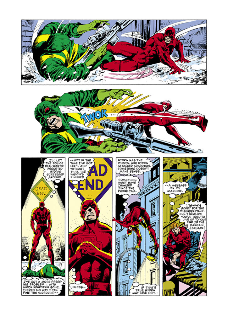 Daredevil #207, pg. 15; pencils, William Johnson; inks, Danny Bulanadi, Mel Candido; Matt Murdock, Hydra, Dead End