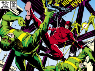 Daredevil #207 cover; pencils, William Johnson; inks, Bill Sienkiewicz; Matt Murdock, Hunted by Hydra