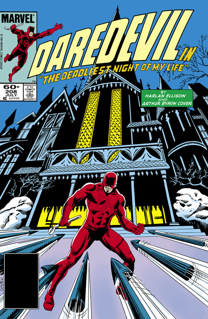 Daredevil #208 cover; pencils, David Mazzucchelli; inks, Bob Wiacek; Matt Murdock, by Harlan Ellison and Arthur Byron Cover