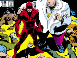 Daredevil #212 cover; pencils and inks, David Mazzucchelli; Matt Murdock, The Kingpin, Wilson Fisk
