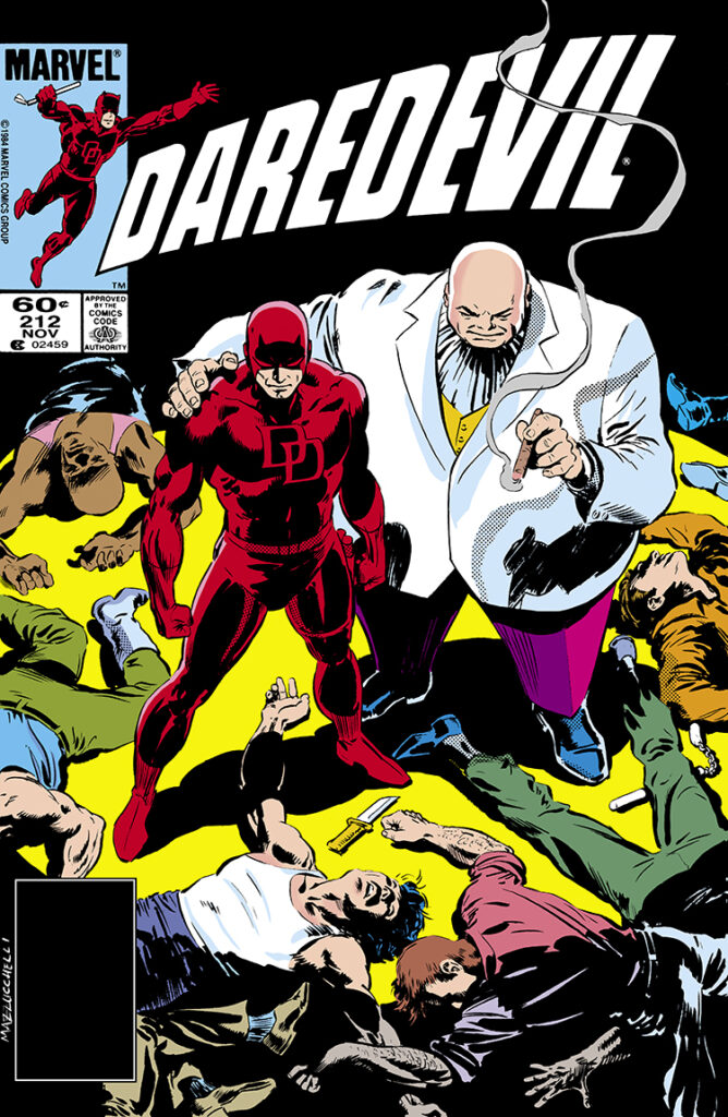 Daredevil #212 cover; pencils and inks, David Mazzucchelli; Matt Murdock, The Kingpin, Wilson Fisk