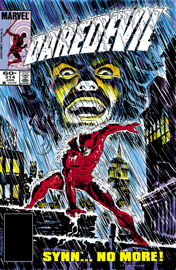 Daredevil #214 cover; pencils and inks, David Mazzucchelli; Matt Murdock, Micah Synn No More