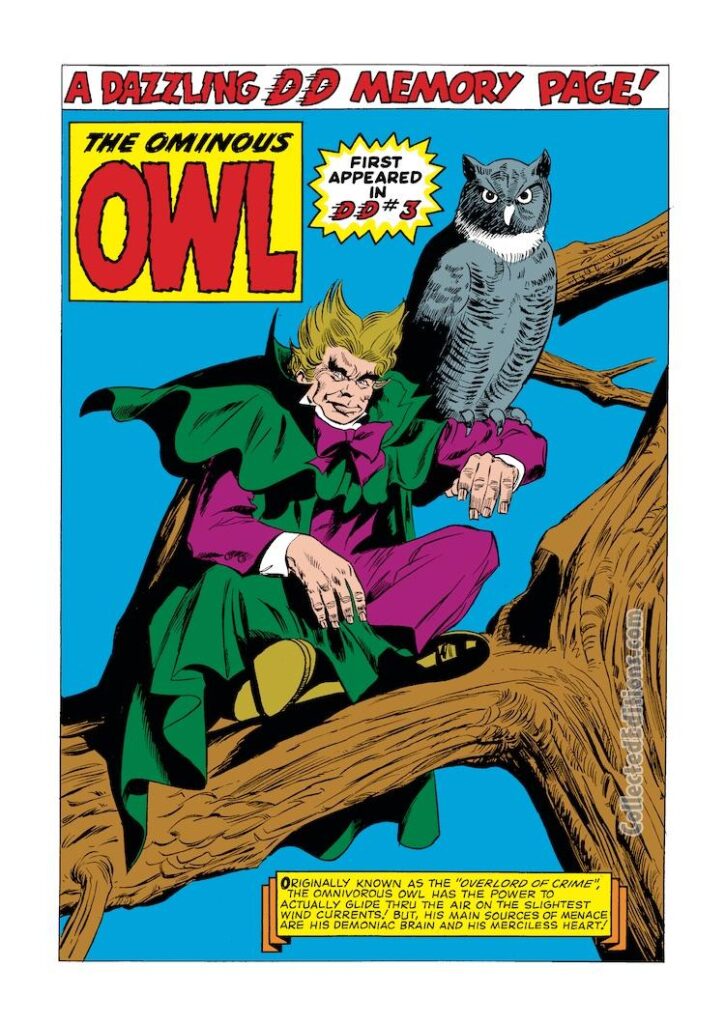 Daredevil Annual #1, pg. 50; pencils, Gene Colan; inks, John Tartaglione; The Ominous Owl pinup